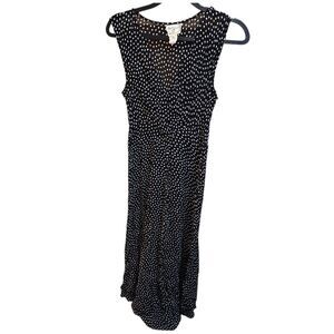 APRIL CORNELL SzM Y2K Vintage Black Polka Dot 90s Chiffon Retro Flowy Midi Dress